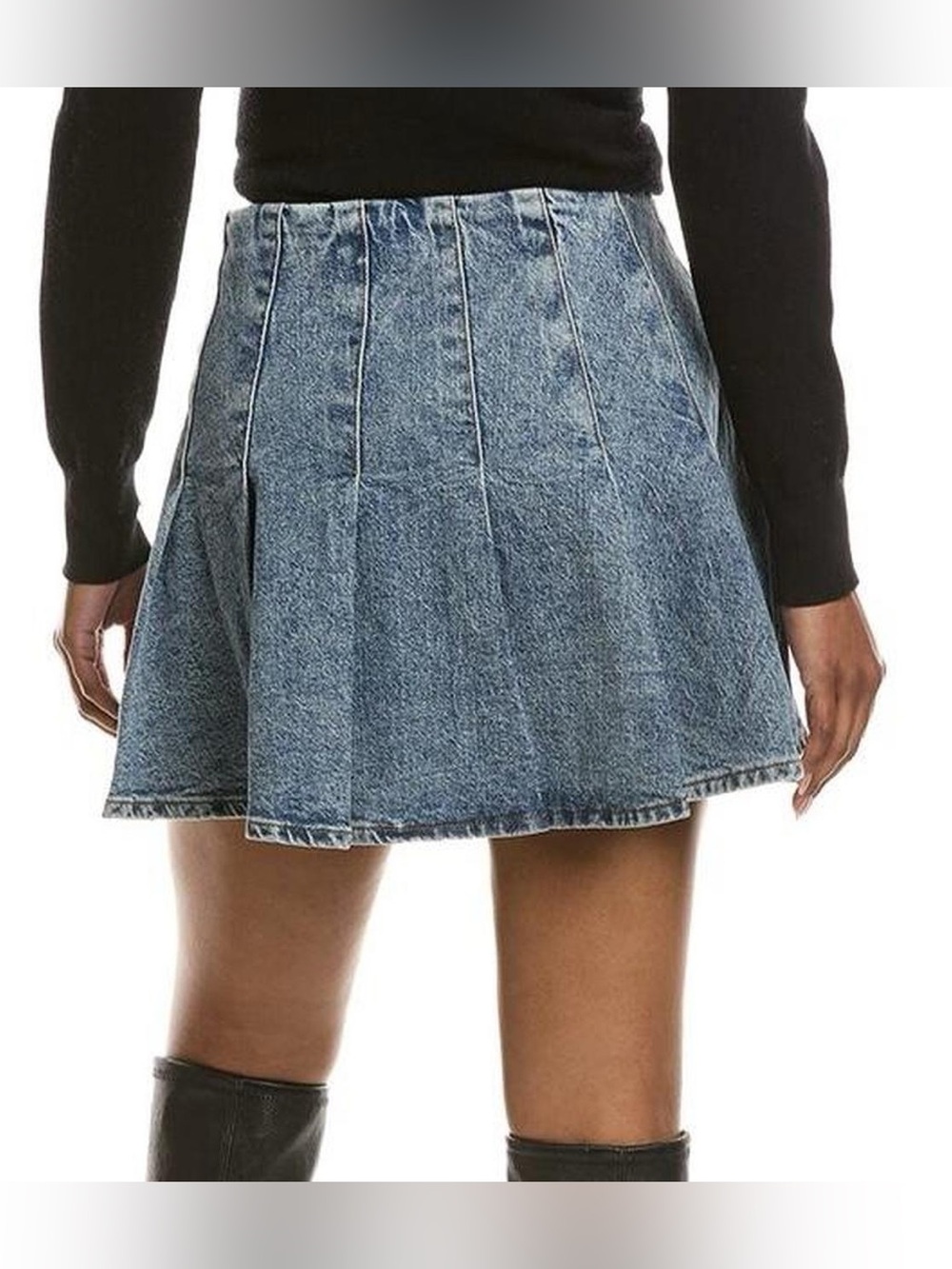Avec Les Filles Pleated Blue Denim Mini Skirt with Button Detail - Picture 5 of 5